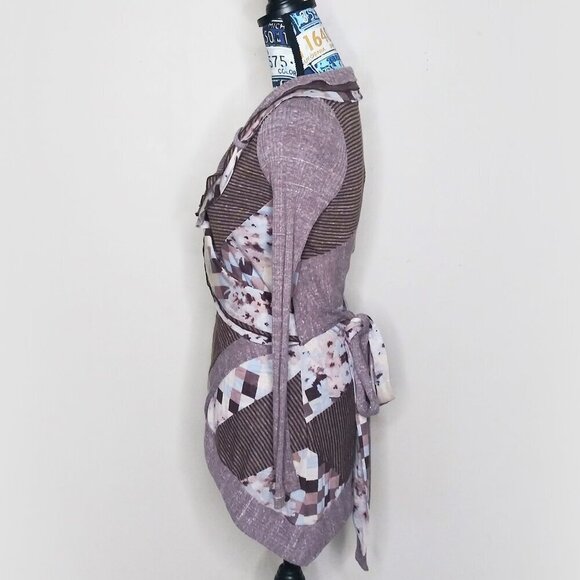 Anthropologie PILCRO Asymmetrical Faux Wrap Cardigan Ruffles Floral Striped XS - Picture 3 of 7